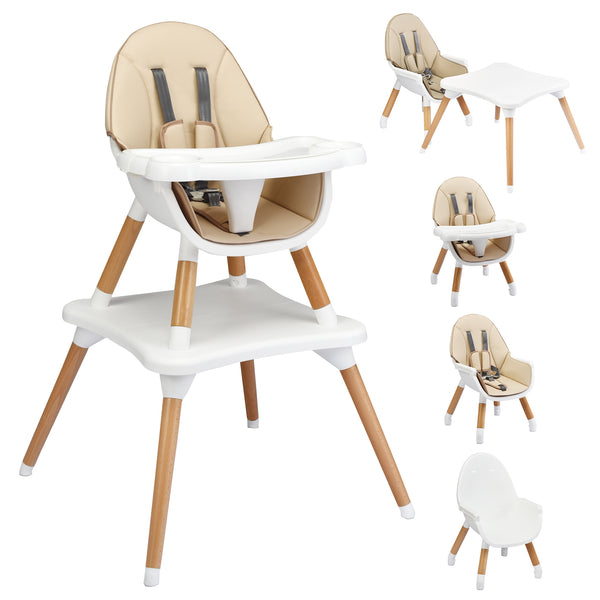 5-in-1 Baby Convertible Wooden High Chair with Detachable Tray
