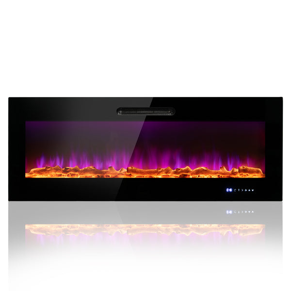 50 Inch Wall Mounted Recessed Electric Fireplace with Decorative Crystal and Log