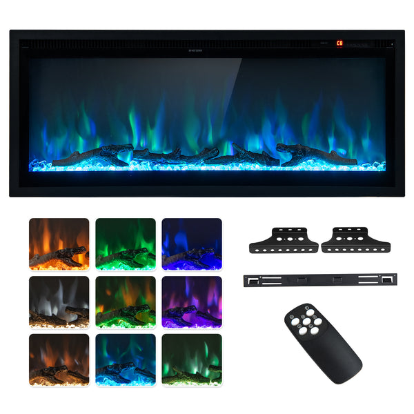 Electric Fireplace in-Wall Recessed with Remote Control and Adjustable Color and Brightness
