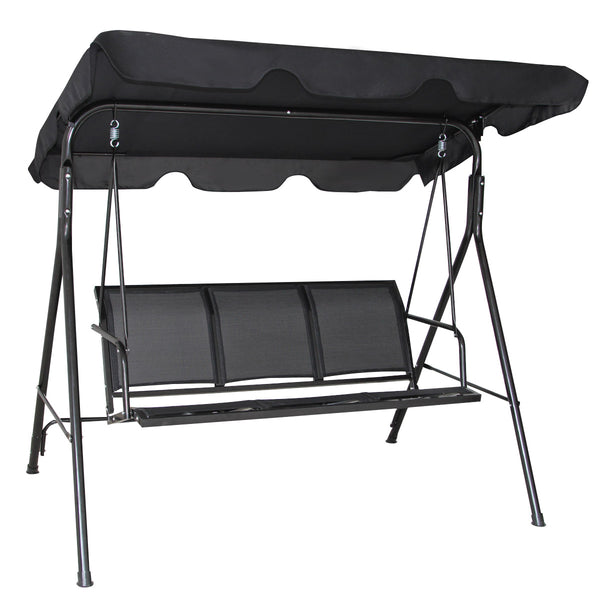 3 Person Patio Swing with Polyester Angle Adjustable Canopy and Steel Frame