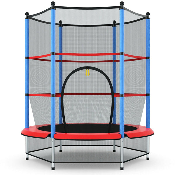 55 Inch Youth Jumping Round Trampoline with Safety Pad Enclosure