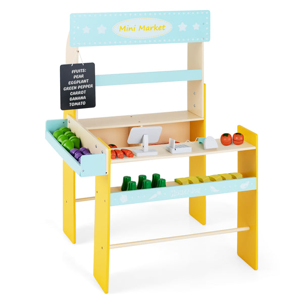 Kids Pretend Play Grocery Store with Cash Register and Blackboard