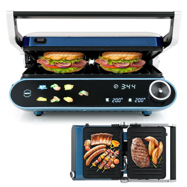 1200W Panini Press Grill with LED Display and 7 Grilling Modes