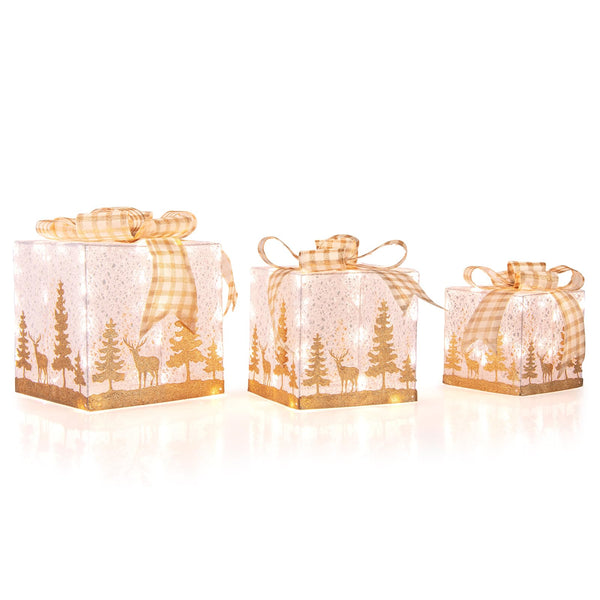 Set of 3 Lighted Christmas Gift Box with 100 Warm White Lights