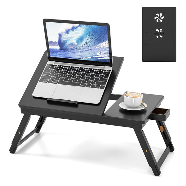 Bamboo Laptop Desk with Tilting Top and Drawer