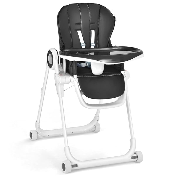 Baby High Chair Foldable Feeding Chair with 4 Lockable Wheels