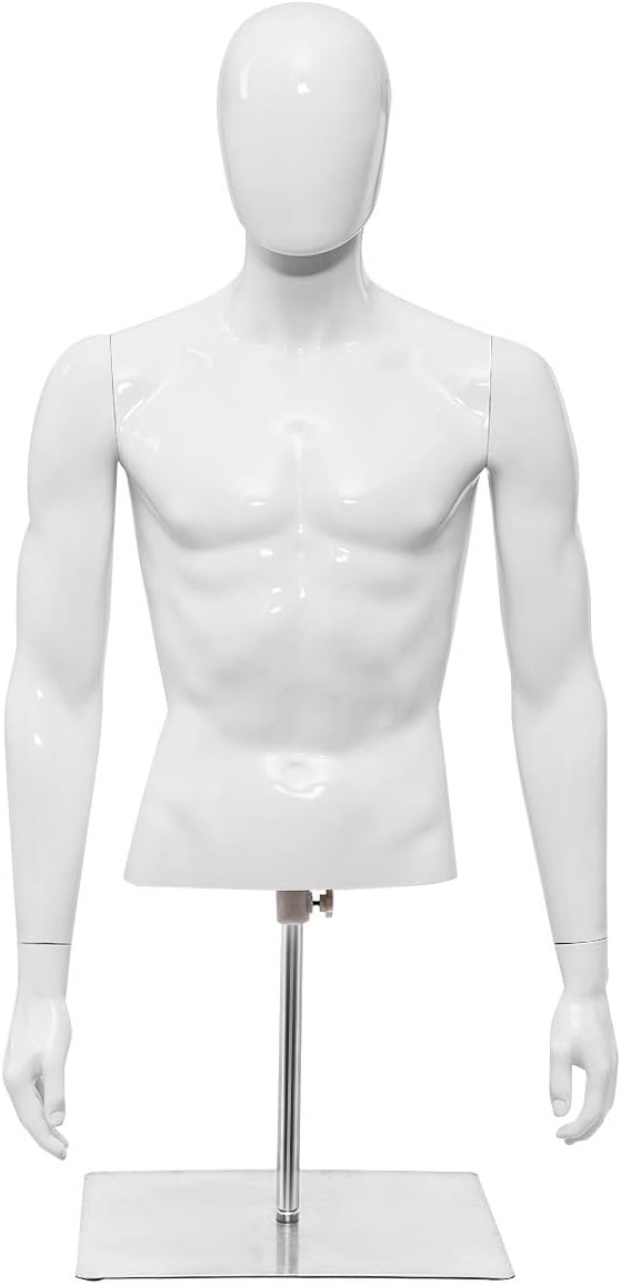 Plastic Half Body Head Turn Male Mannequin with Base