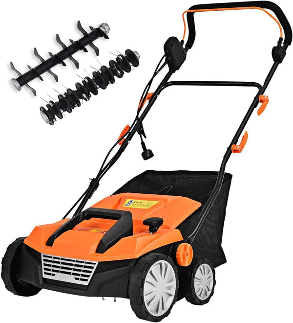 16-Inch Electric Lawn Dethatcher and Scarifier with Collection Bag