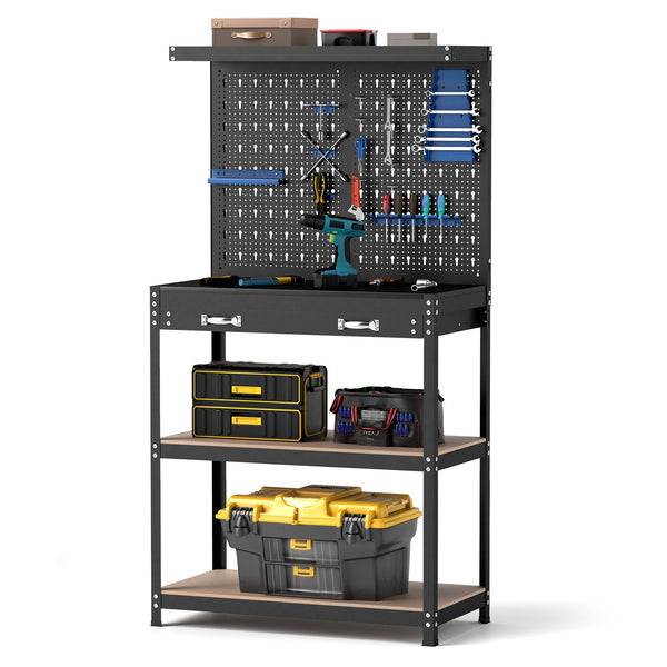 Tool Storage Workbench with Pegboard with 14 Hanging Accessories for Garage