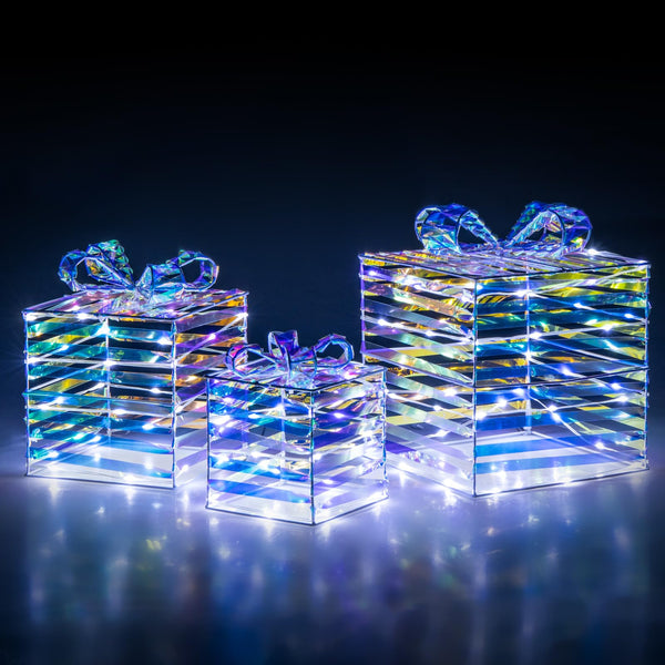 Set of 3 Christmas Lighted Gift Boxes with Bows and Plug
