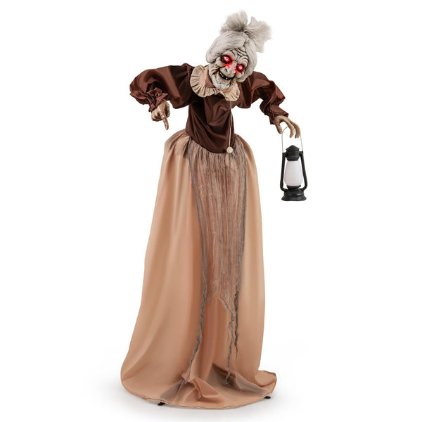 Life-Size Halloween Animatronic Moving and Talking Old Lady Hag Prop
