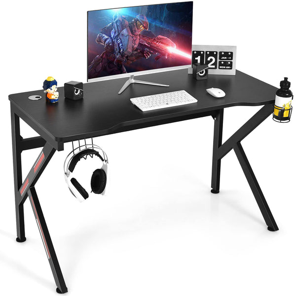 K-Shaped Gaming Desk with Cup Holder Headphone