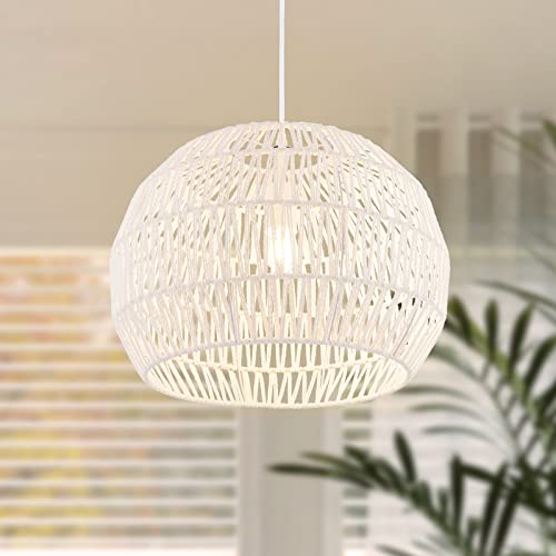 Round Farmhouse Rattan Pendant Lights with Adjustable Hanging Rope